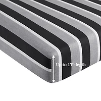 Marina Decoration Ultra Soft Silky Deep Pocket Rich Printed Bedding Rayon from Bamboo All Season Sheet Set with Pillowcases, Black Grey Stripes Pattern