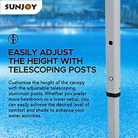 Sunjoy Auvent flottant pour piscine avec plateau flottant en osier supplémentaire de 24 x 24 pouces, bleu marine