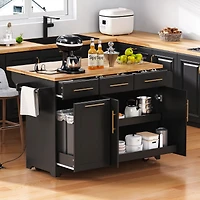 Chariot de cuisine Homy Casa avec tiroirs, plan de travail pliable et station de charge - Noir