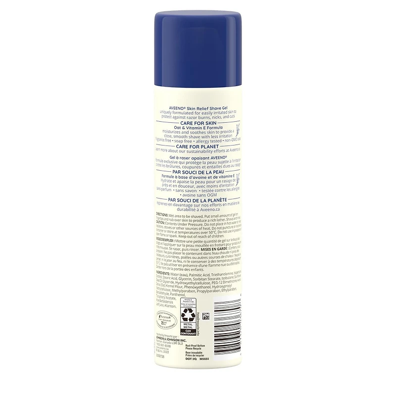 Gel à raser apaisant Aveeno, avec vitamine E et avoine, pour le rasage, testé contre les allergies, sans parfum 198g
