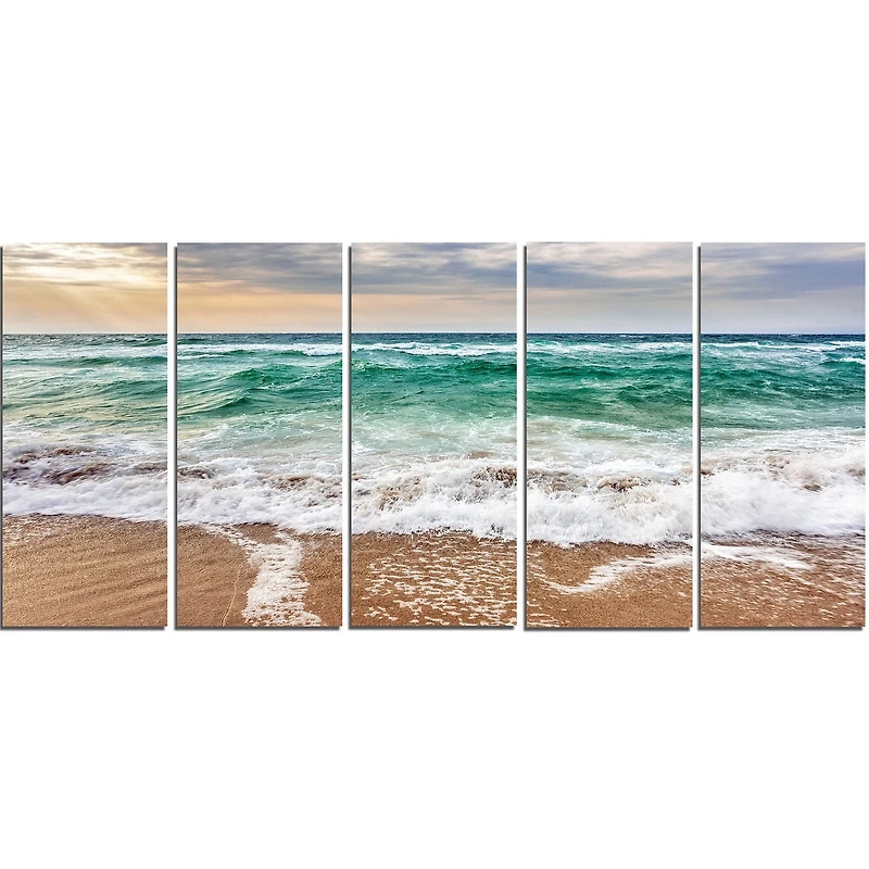 Design Art Crystal Clear Blue Foaming Waves Seashore Canvas Wall Art
