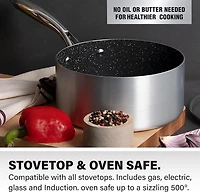 Granitestone Casserole antiadhésive de 3 litres avec couvercle en verre, petite casserole avec couvercle - Revêtement ultra durable avec extérieur brossé argenté - 100 % sans PFOA - Passe au lave-vais
