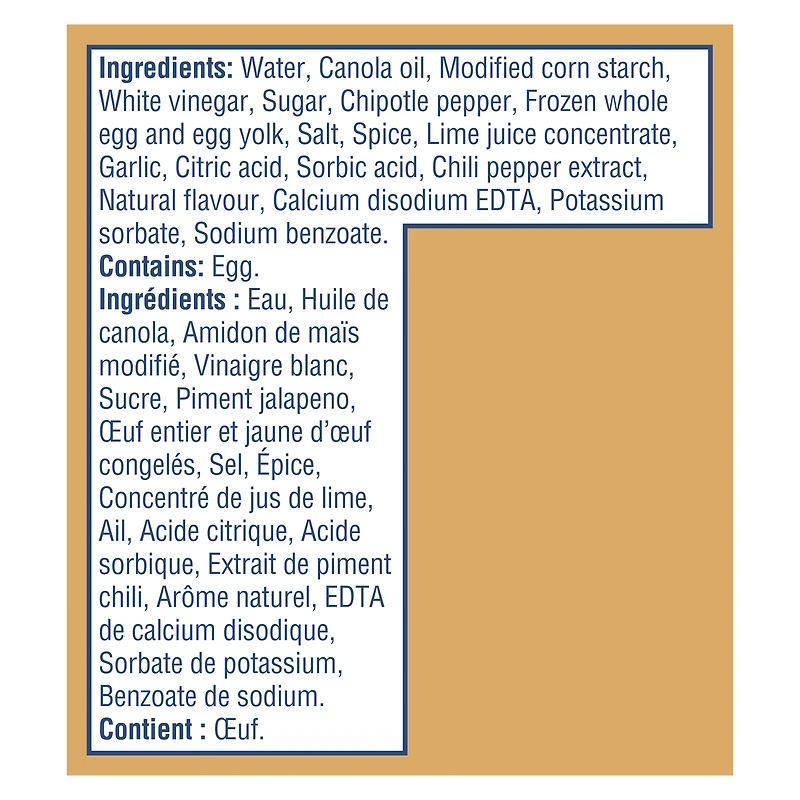 Vinaigrette douce mayonnaise chipotle Hellmann's 340 ml, mayonnaise chipotle
