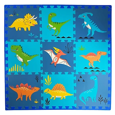 9 carreaux de sol pour enfant – Dinosaures – Sarcelle/Bleu