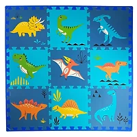 9 carreaux de sol pour enfant – Dinosaures – Sarcelle/Bleu