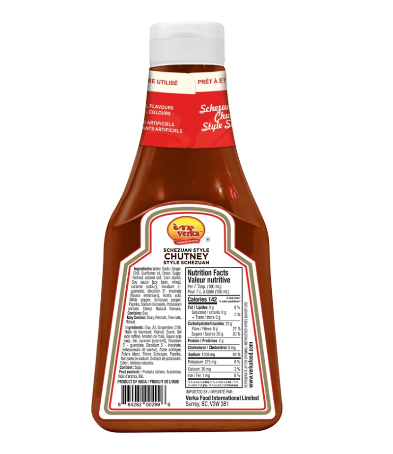 Verka chutney de schezuan Sauce indochinoise piquante et aillée.