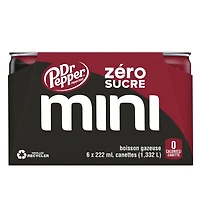 Dr Pepper Boissons aromatisées Original 6 x 222 mL Dr Pepper Zéro sucre est un mélange unique de 23 saveurs qui ne contient ni sucre ni calorie. Les autres sodas peuvent bien s'essayer, mais seul Dr Pepper Zéro sucre peut satisfaire votre envie de saveur!