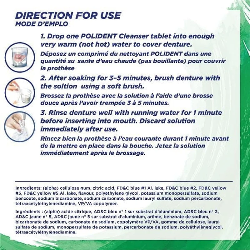 Polident 3 Minute Daily Denture Cleanser, 40 tabs Triple Mint Fresh