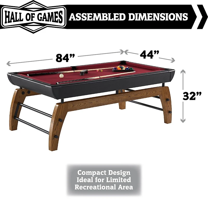 Table de billard Edgewood d'intérieur noire de 7 pieds, accessoires de billard inclus, (84 po x 44 po), par Hall of Games