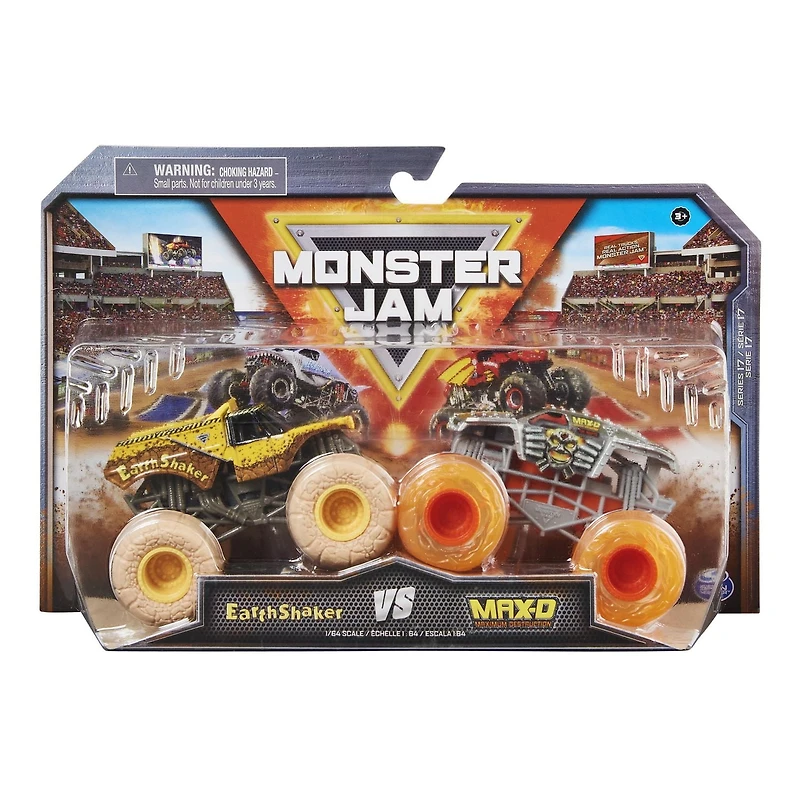 Monster Jam, Official EarthShaker Vs. Max-D Die-Cast Monster Trucks, 1:64 Scale, Kids Toys for Boys Ages 3 and up