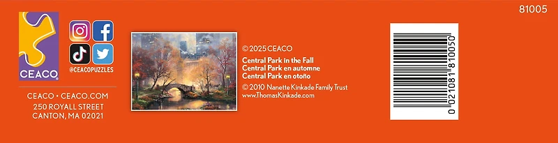 Ceaco Thomas Kinkade Central Park in the Fall 1000-Piece Interlocking Jigsaw Puzzle for Adults Ages 14+