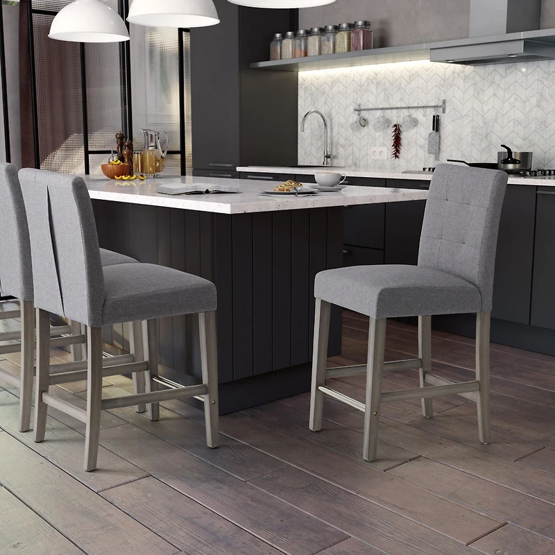 CorLiving Leila Upholstered Indoor Counter Height Bar Stool with Tufted Back and Wood Legs - Sold Individually