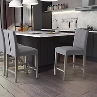 CorLiving Leila Upholstered Indoor Counter Height Bar Stool with Tufted Back and Wood Legs - Sold Individually