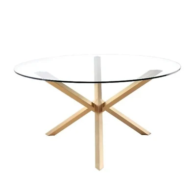 Heavenly Collection Round Dining Table in Gold with Tempered Glass