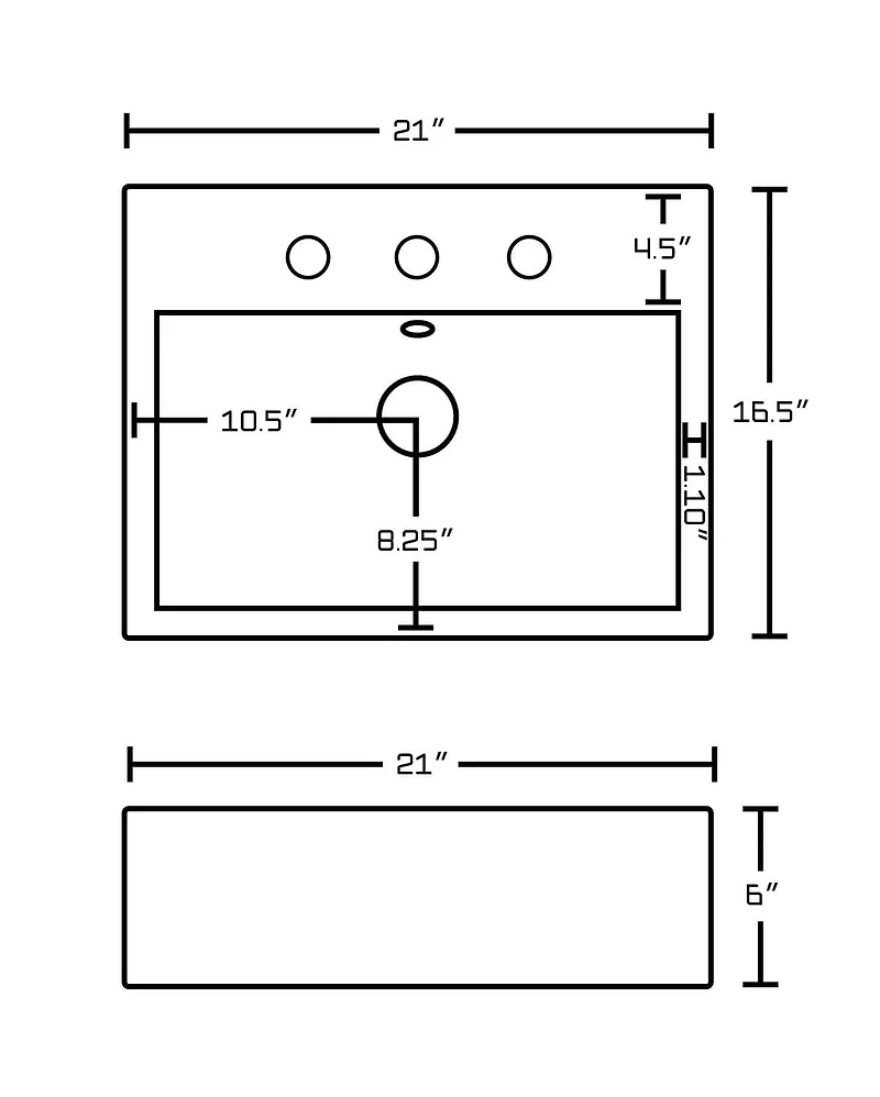 21-in. W Wall Mount White Bathroom Vessel Sink Set For 3H8-in. Center Faucet AI-26129