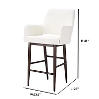 Tabouret rembourré en PU noir avec cadre en métal noyer – Tabouret à dossier haut avec accoudoirs, repose-pieds, assise robuste et confortable pour bars, cuisines et espaces contemporains, style milie
