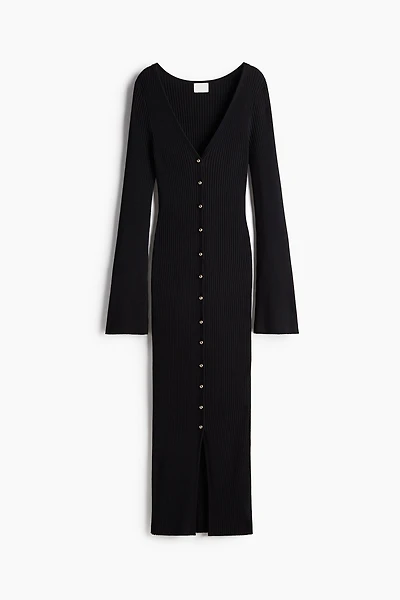 Rib-Knit Button-Front Dress