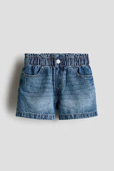 Short taille froncée en denim