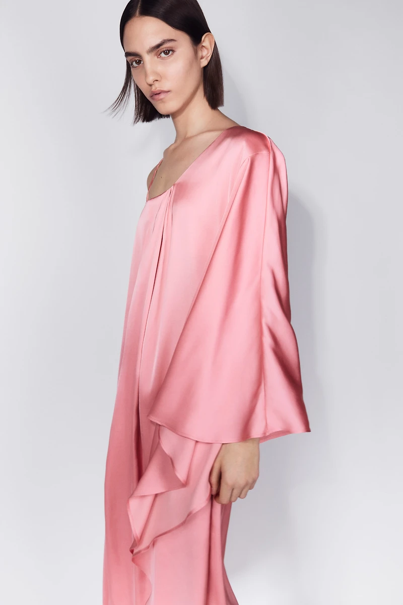 One-Shoulder Satin Kaftan Dress