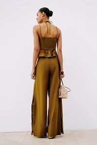 Linen-Blend Cutout Pants