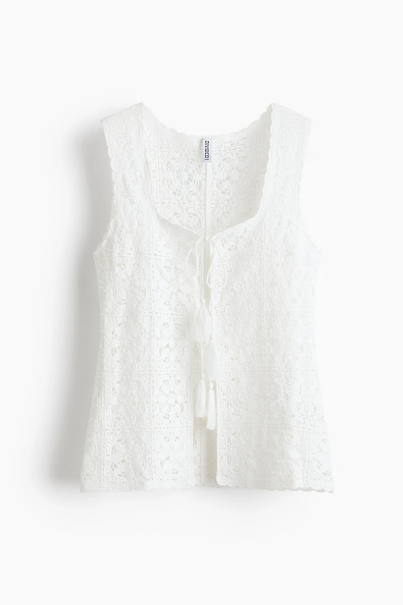 Tie-Front Pointelle-Knit Top
