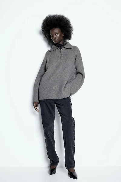 Rib-knit Half-zip Sweater