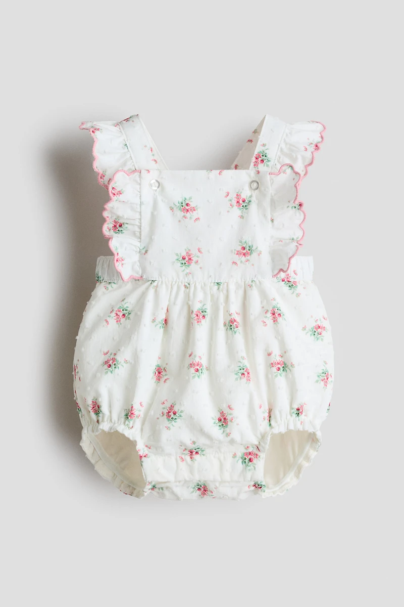 Ruffle-Trimmed Cotton Romper Suit