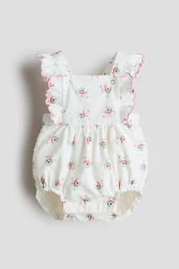 Ruffle-Trimmed Cotton Romper Suit