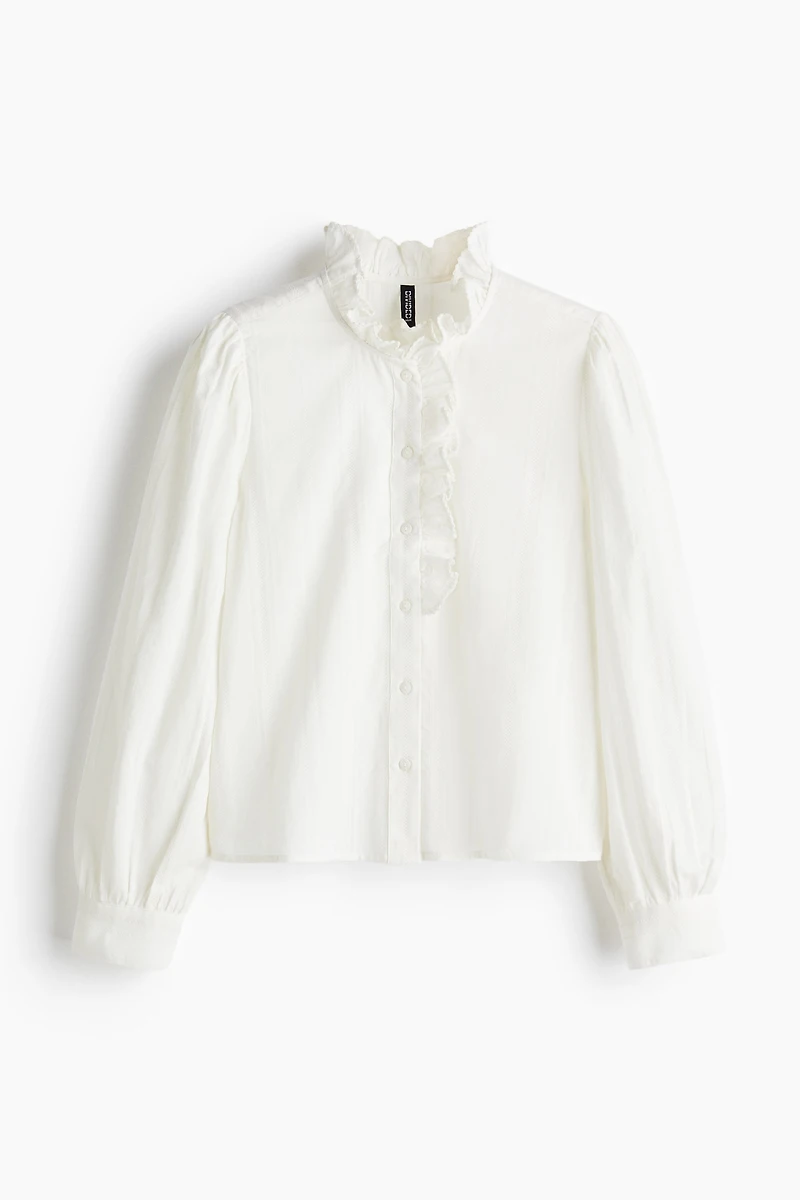 Ruffle-Collar Cotton Blouse