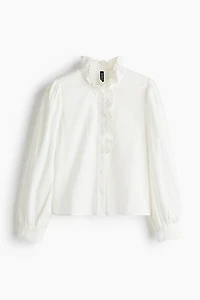 Ruffle-Collar Cotton Blouse