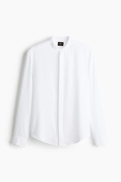 Regular Fit Lyocell Band-Collar Shirt