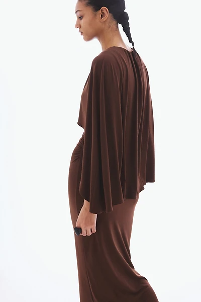 Draped Cape-Detail Dress