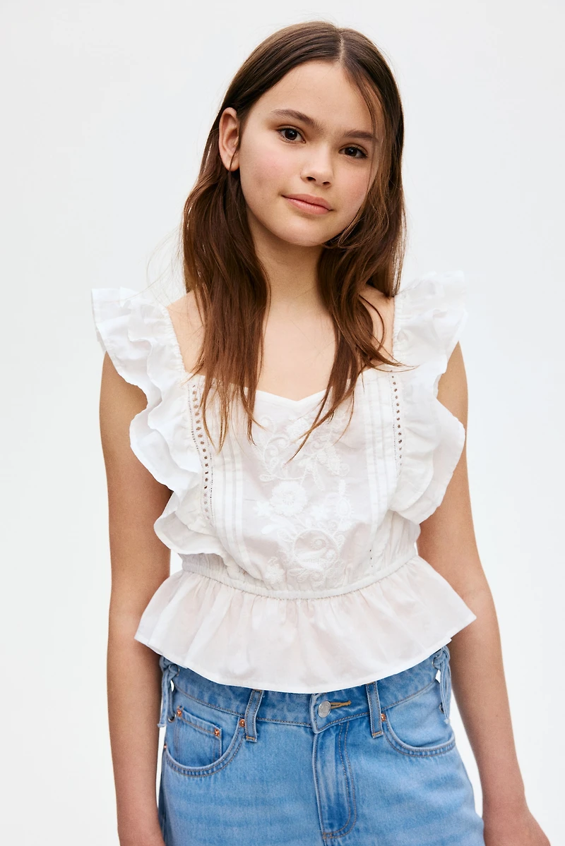 Flutter-Sleeved Cotton Top