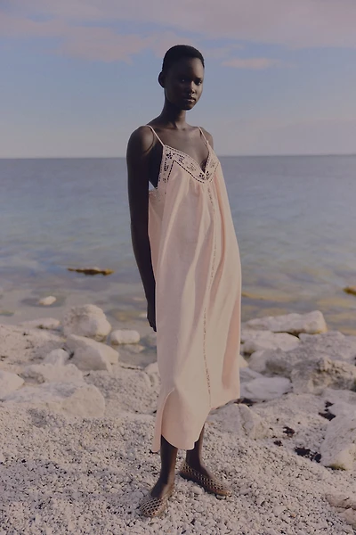 Eyelet-Embroidered Dress with Tie Shoulder Straps