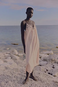 Eyelet-Embroidered Dress with Tie Shoulder Straps