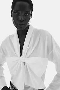 Tie-Front Poplin Shirt