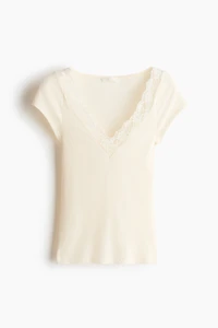 Lace-Trimmed V-Neck Top