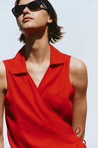 Linen-Blend Wrap Top