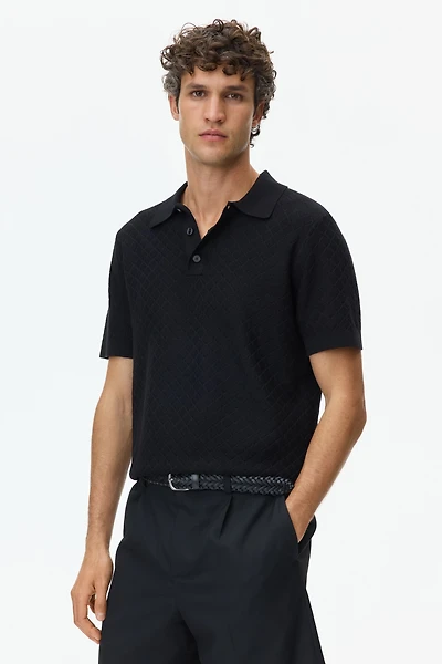 Slim-Fit Textured-Knit Polo Shirt