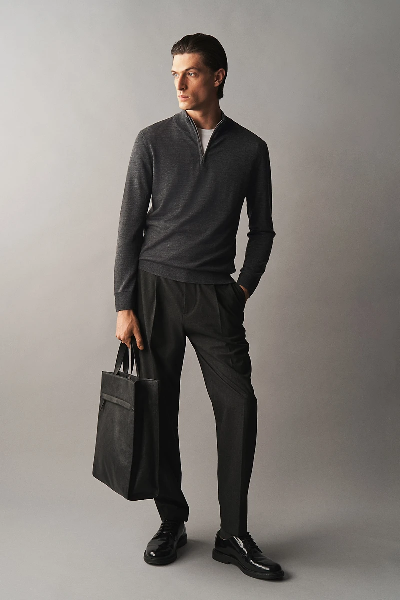 Slim Fit Half-Zip Merino Wool Sweater