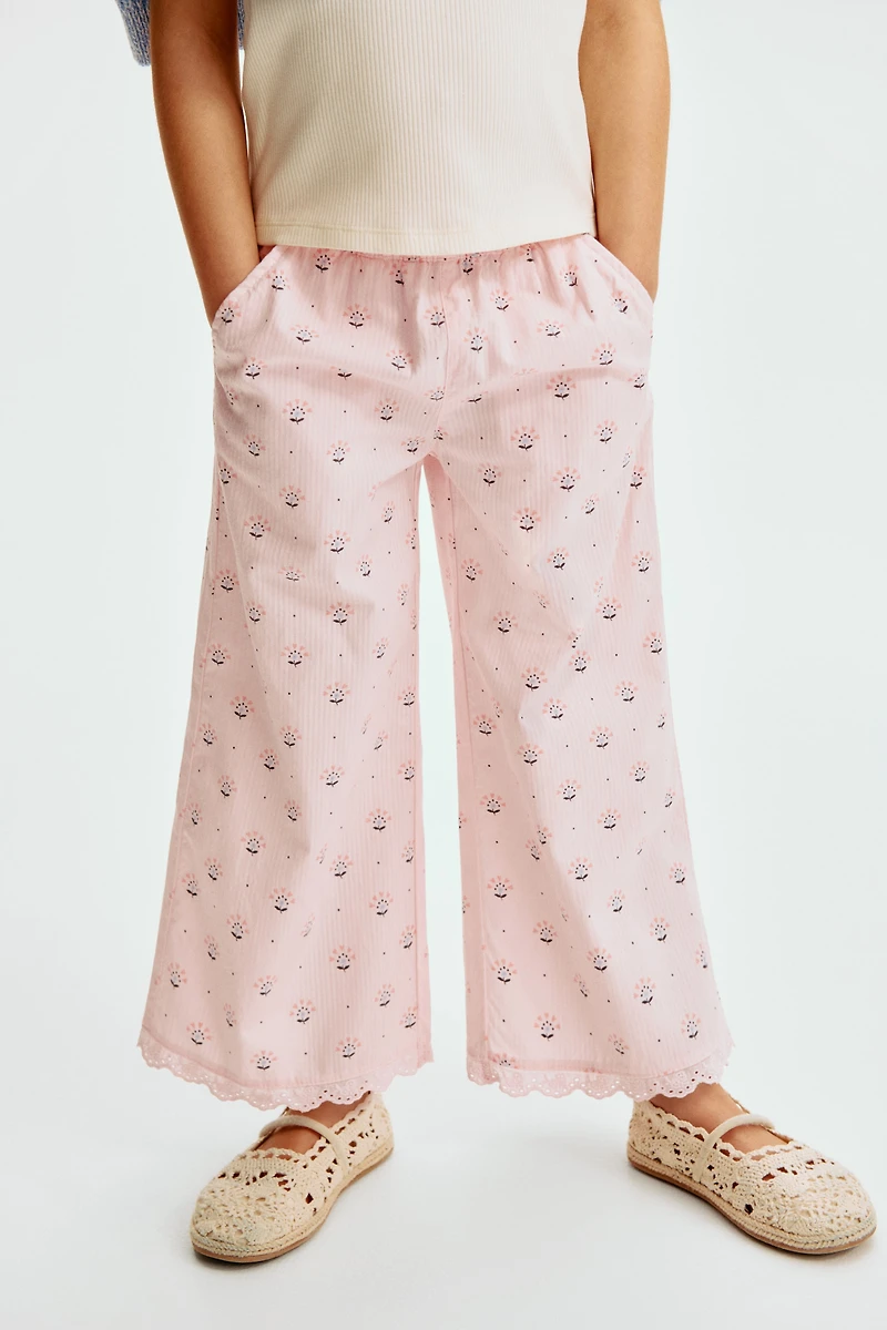 Pantalon en crépon de coton avec dentelle