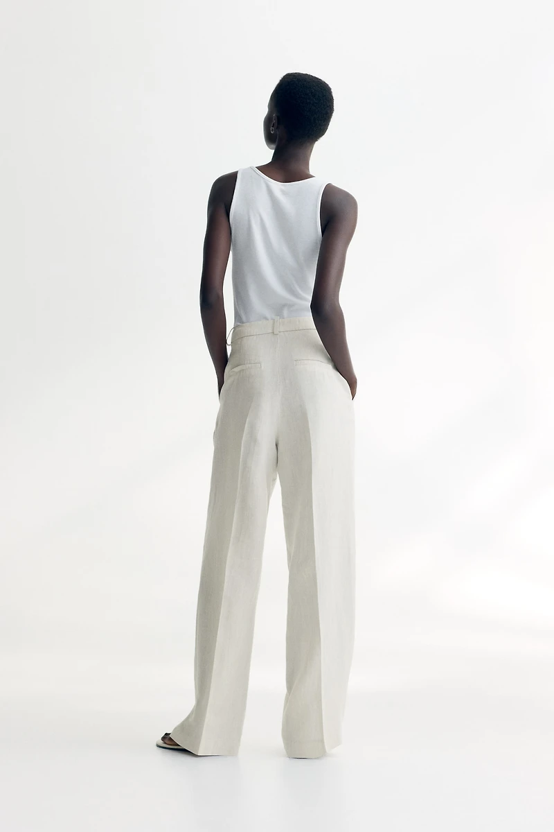 Wide-Leg Linen-Blend Pants
