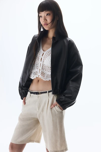 Short au genou en lin mélangé