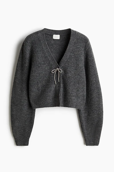 Bow-Detail Rib-Knit Cardigan