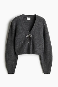 Bow-Detail Rib-Knit Cardigan
