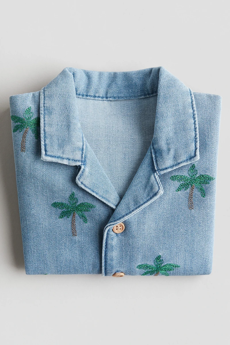 Embroidered-Detail Denim Shirt