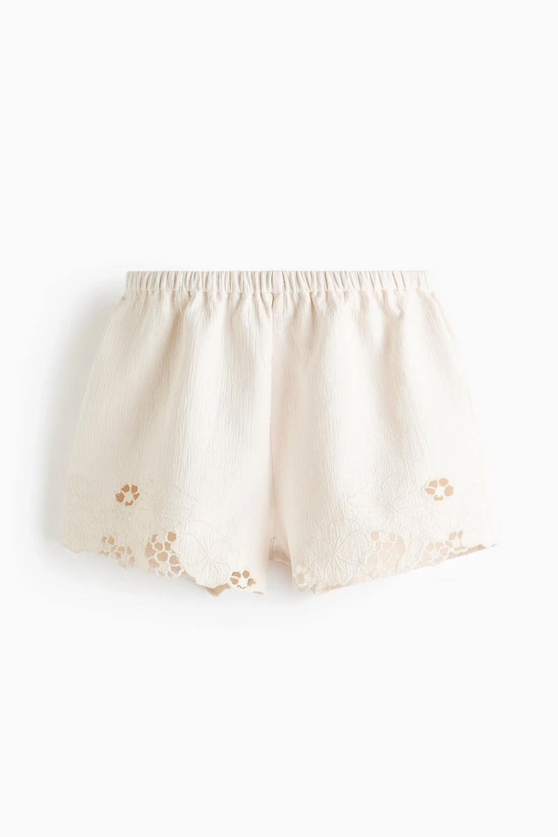 Cotton Shorts with Eyelet Embroidery