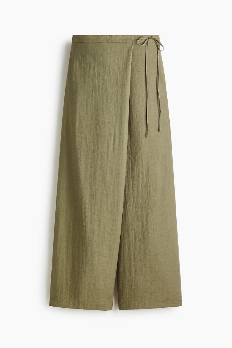 Linen-Blend Wrapover Pants