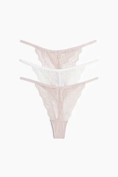 Lot de 3 culottes ficelles Tanga en dentelle