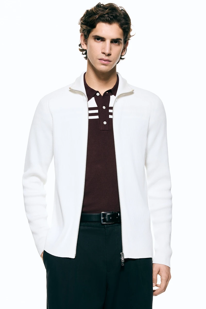 Slim-Fit Rib-Knit Cardigan